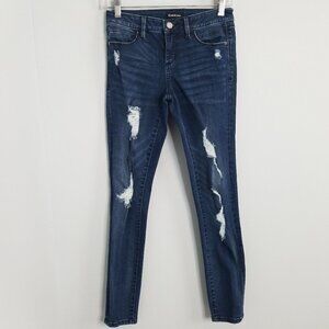 BEBE HeartBreaker Skinny Ripped Blue Distressed Destructed Jeans Size 26